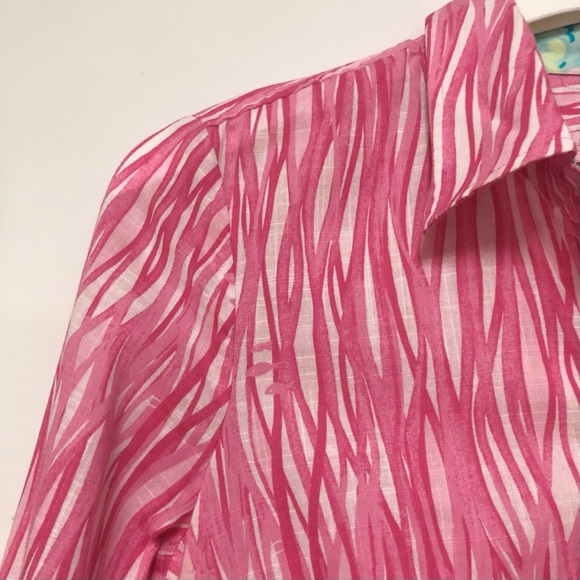 Lilly Pulitzer Blouse Top Womens 0 Pink Button Down Flip Cuff Colorful Preppy - Picture 7 of 9